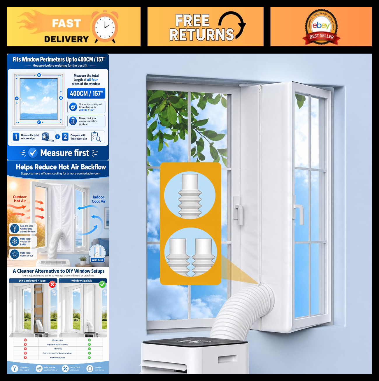 Universal Portable AC Window Seal Kit 400CM for Casement & Skylight Windows, No-