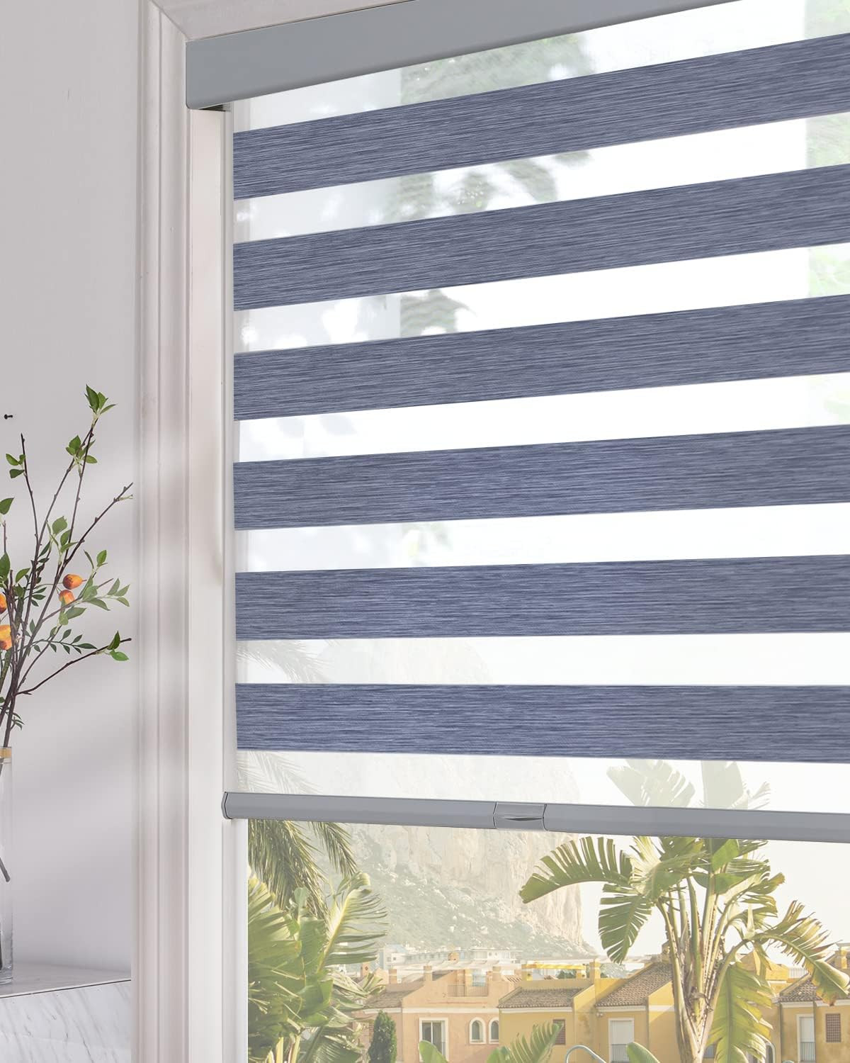 Persilux Blackout Zebra Blinds for Windows (22″ W x 64″ H, Dark Grey) Cordless Z