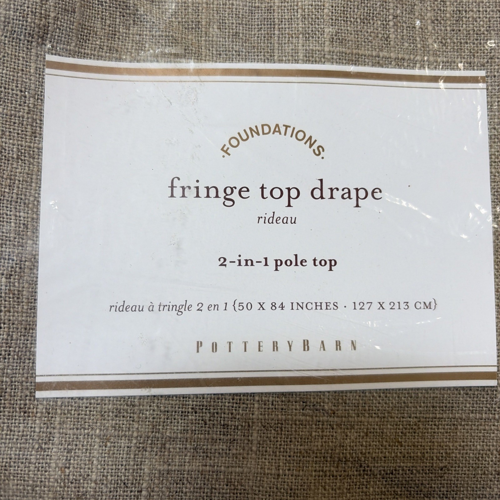 Pottery Barn Foundations Fringe Top Drape Rideau 2-in-1 Pole Top 50×84 in Flax