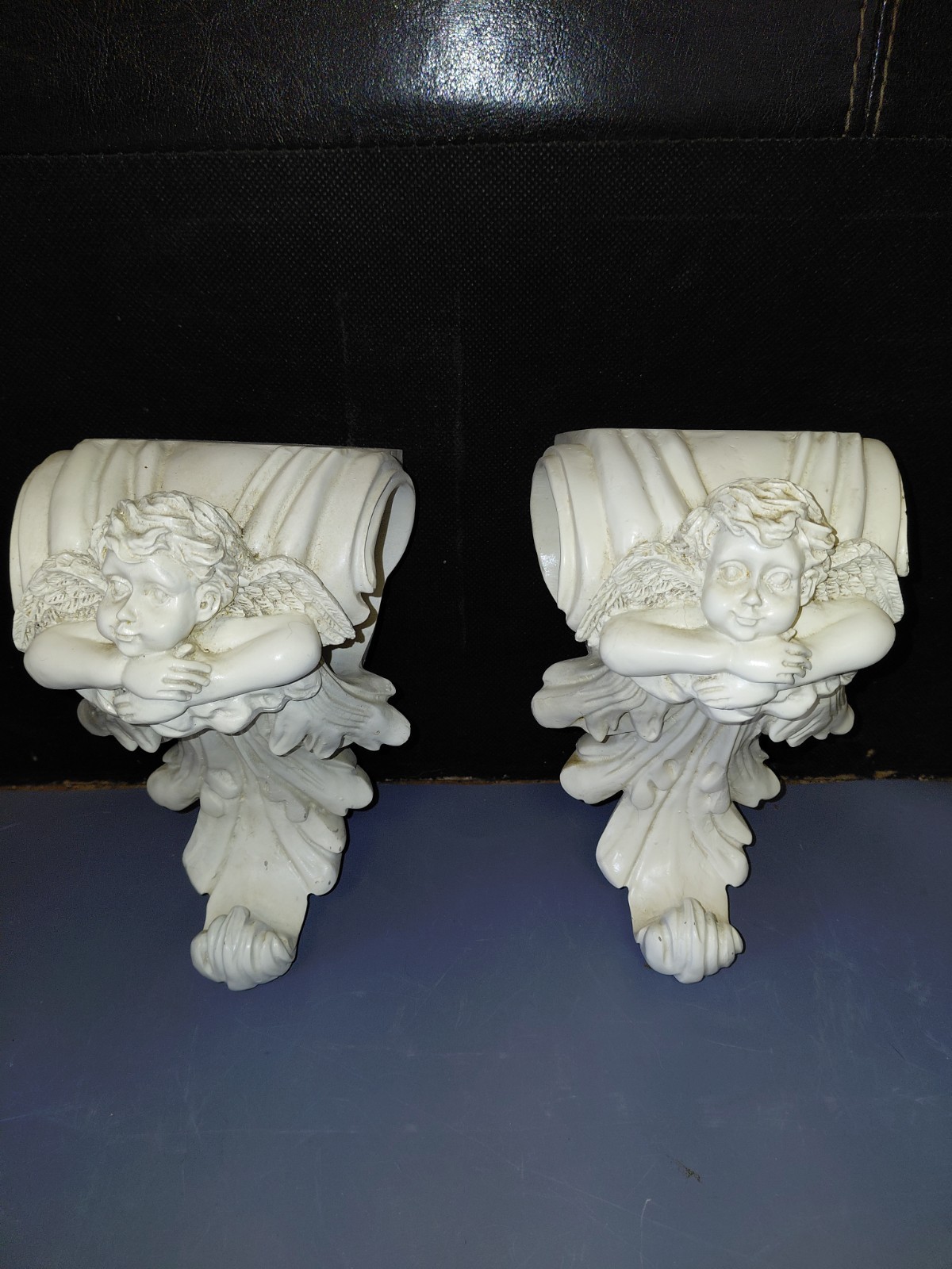 Set of (1 Pair) VTG Angel Drapery Curtain Rod Wall Sconce Corbel Swag Holders