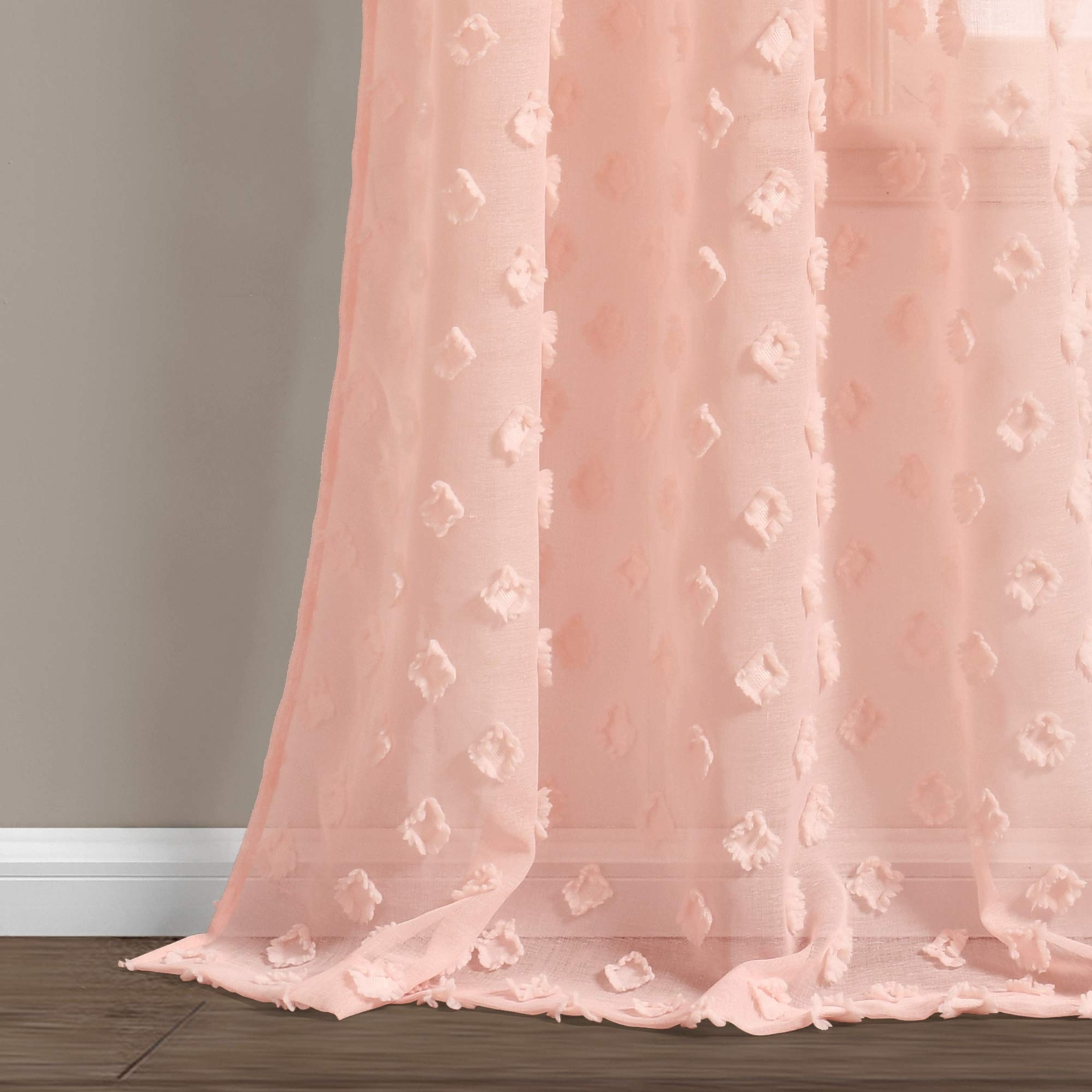 Blush Textured Dot Grommet Sheer Window Curtain Panel Pair 84″ X 3