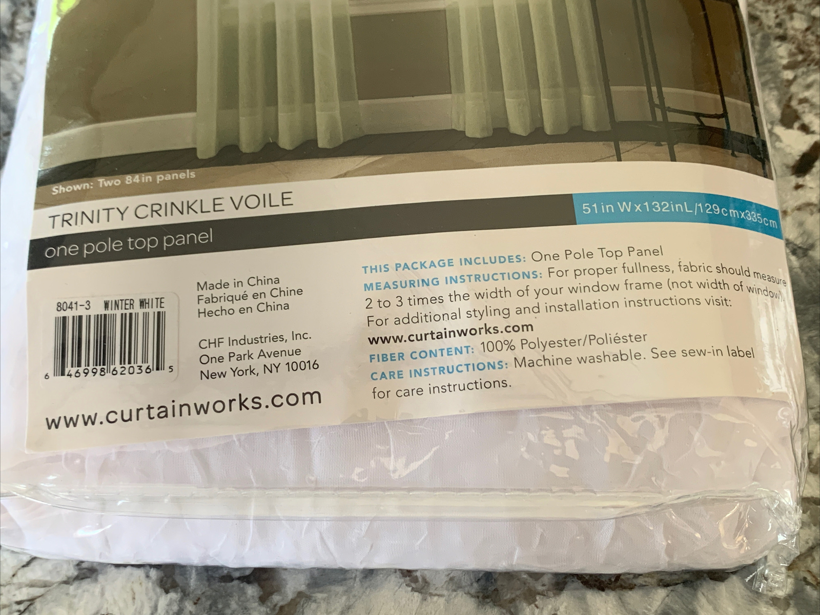 Curtainworks Trinity Crinkle Voile Sheer Curtain Panel 51×132″ Winter White