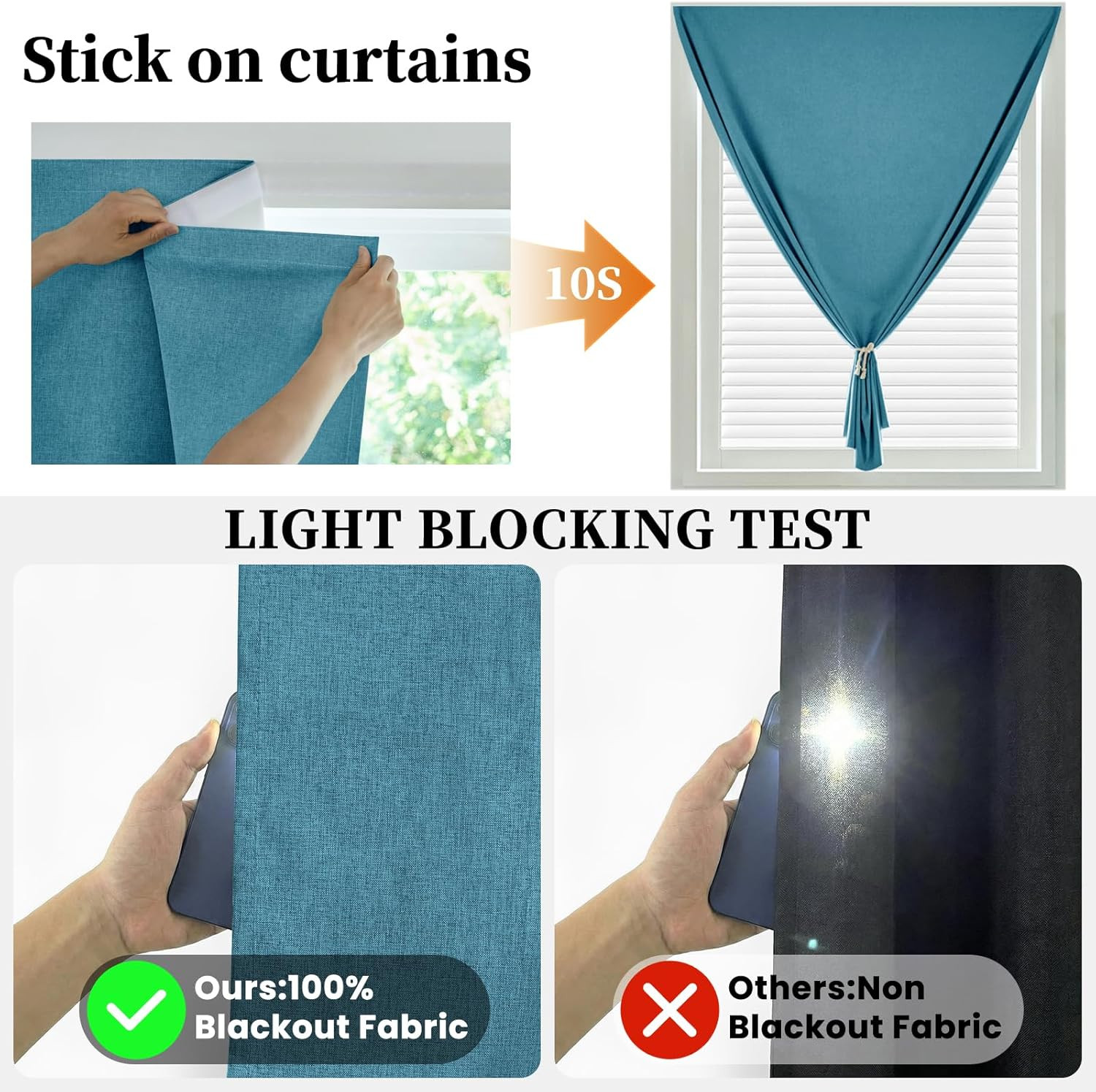 100% Blackout Magic Tape Stick on Curtains Window Shades Pull down Blackout Wind