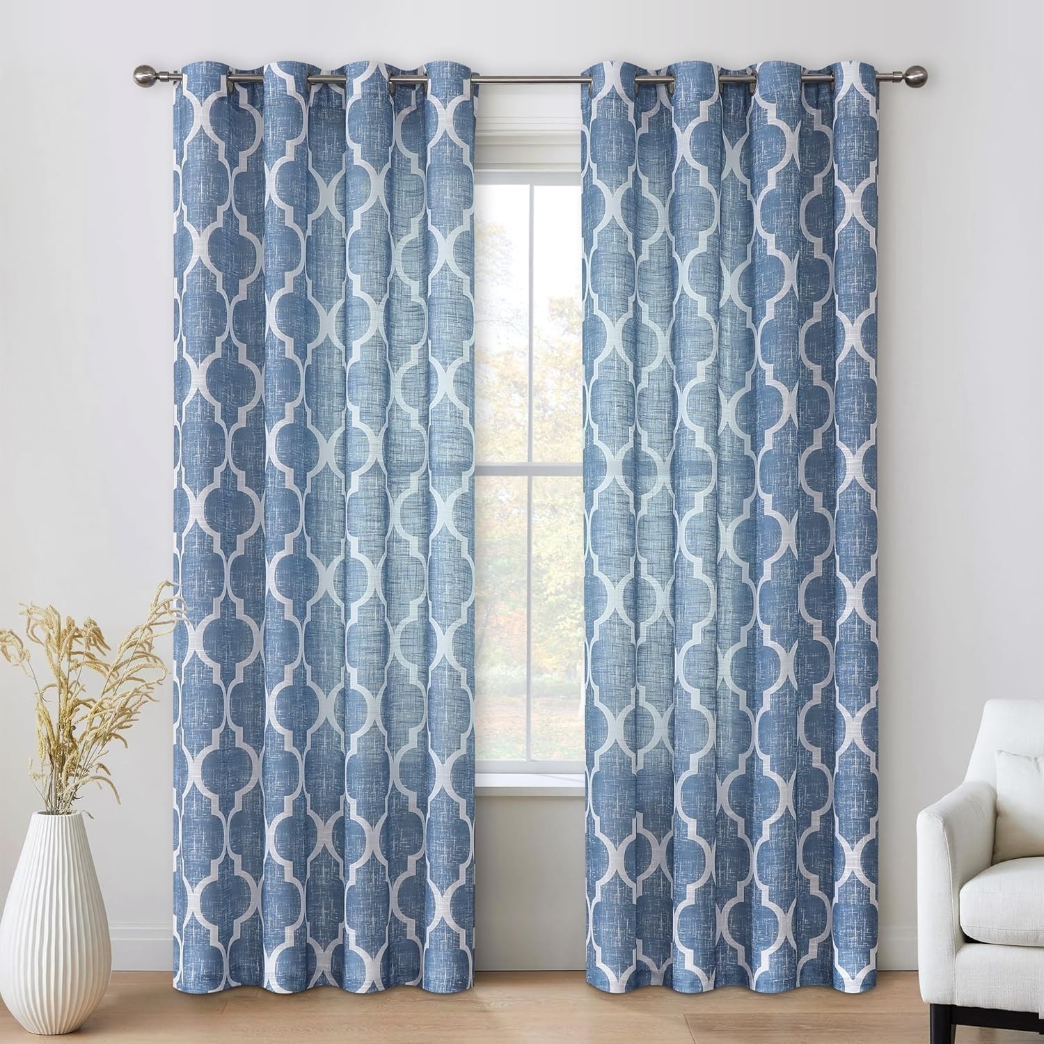 Semi Sheer Valance Curtains Moroccan Tile Print Valance Quatrefoil Linen Texture