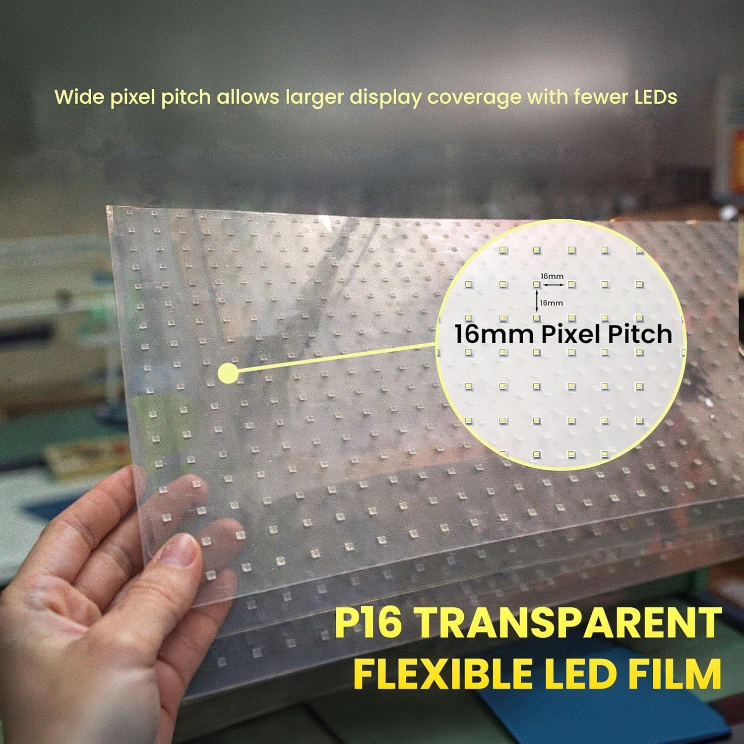 Transparent Flexible LED Film Display P16 Self Adhesive Glass Retail Screen