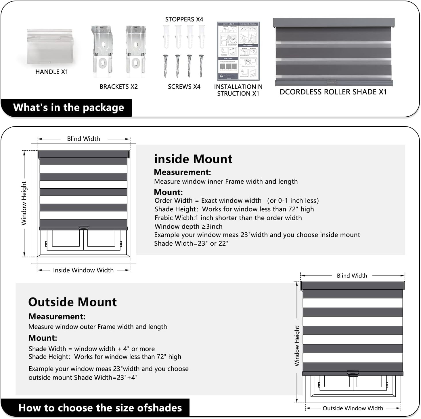 Cordless Zebra Blinds for Windows Pull down Roller Window Shades Dual Layer Ligh