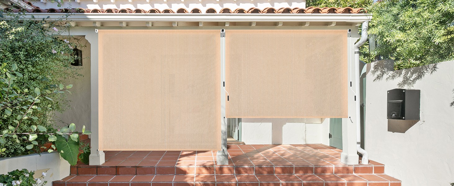 Outdoor Roller Shades 6′ W x 8 L (72″ W x 96″ H), Cordless Patio Shades Roll Up