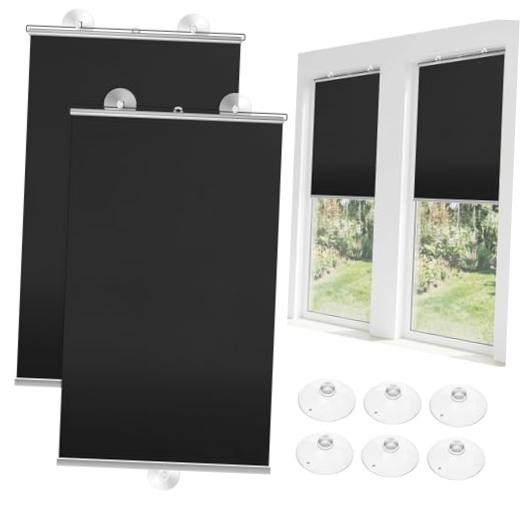 2 Pcs Black Blackout Roller Shades with 6 Suction Cups, 49″ x 49″ X 26.8″
