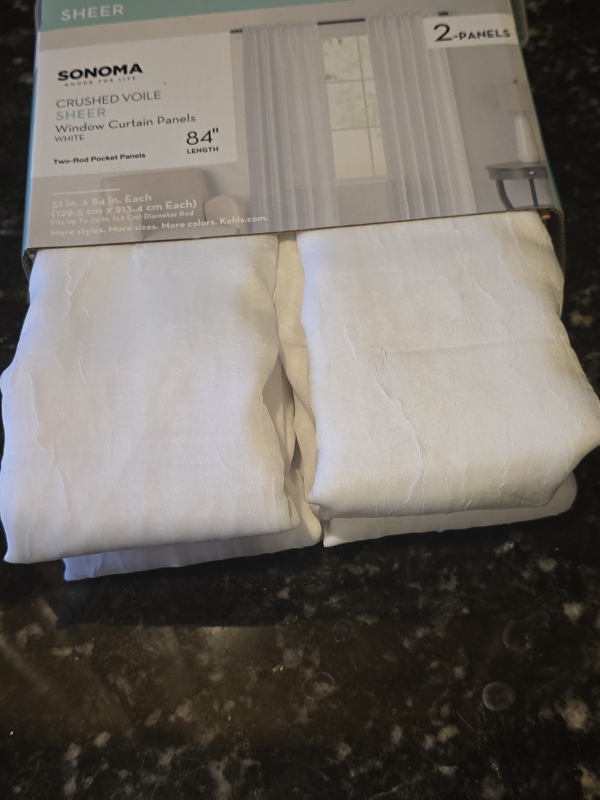 Sonoma Crushed Voile Sheer White Window Curtains 51” x 84” (2 Panels)