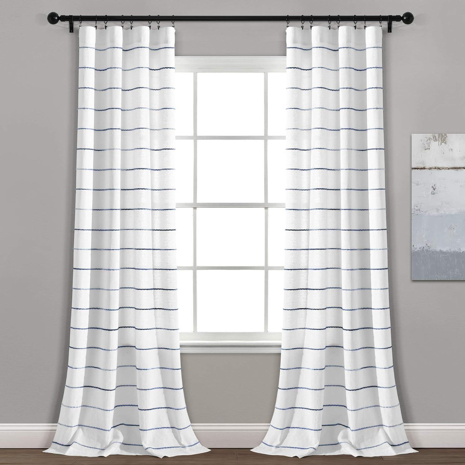 Ombre Stripe Curtain Panel Set, 2, 40”W X 84”L, Navy, Recycled Cotton/Polyeste