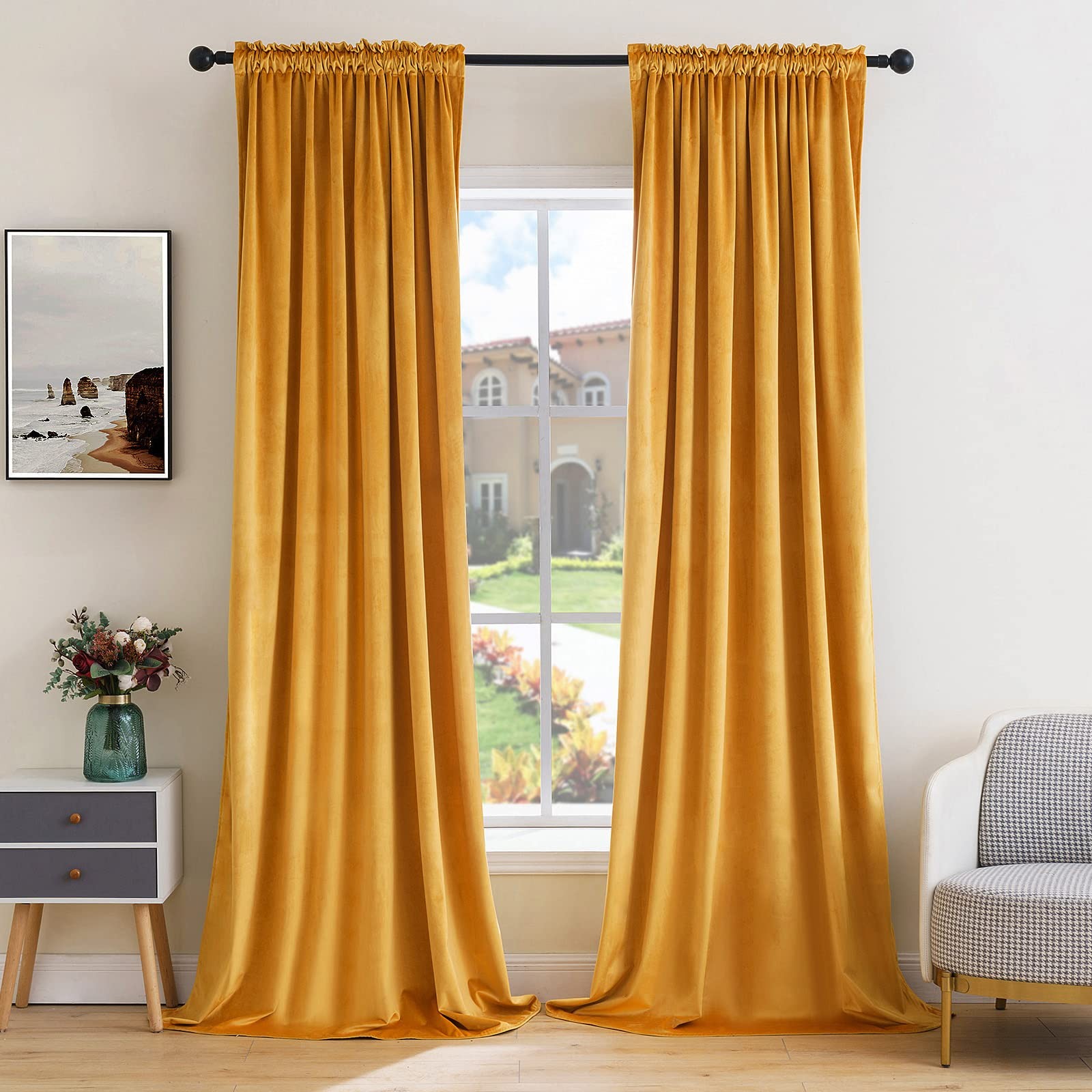 MIULEE Mustard Yellow Velvet Curtains 52″W x 84″L (Pack of 2),