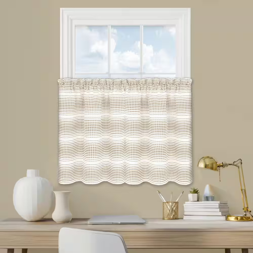 Gramercy Taupe Polyester Gradient Stripe 58 In. W X 24 In. L Waffle Weave Indoor