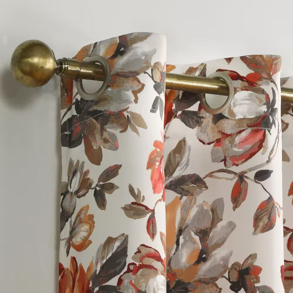 Irma Vintage Floral Stone 63 In. L X 40 In. W Blackout Grommet Curtain Panel