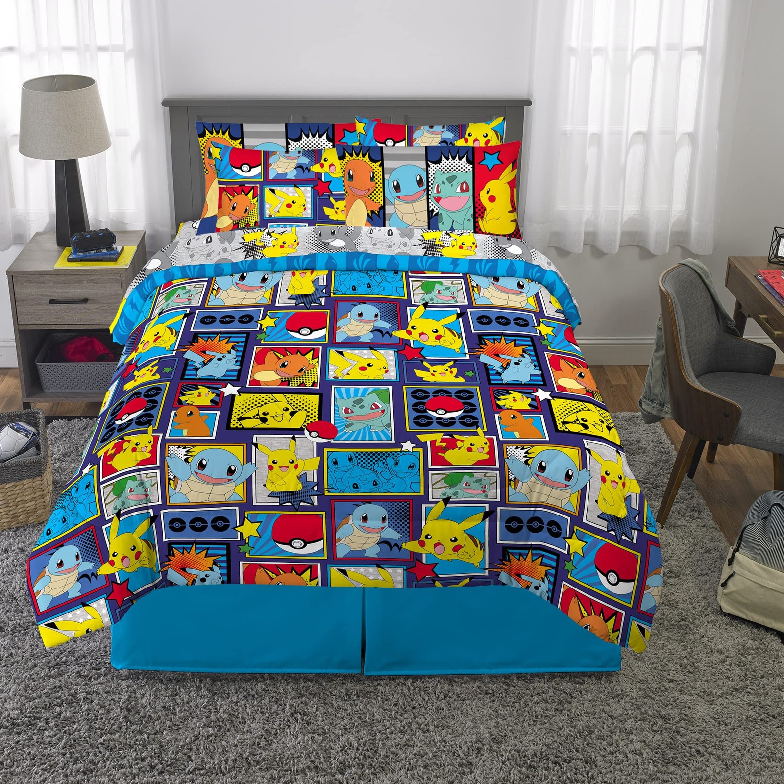 Franco Kids Bedding Super Soft Comforter and Sheet 7 Piece Full Size, Pokemon