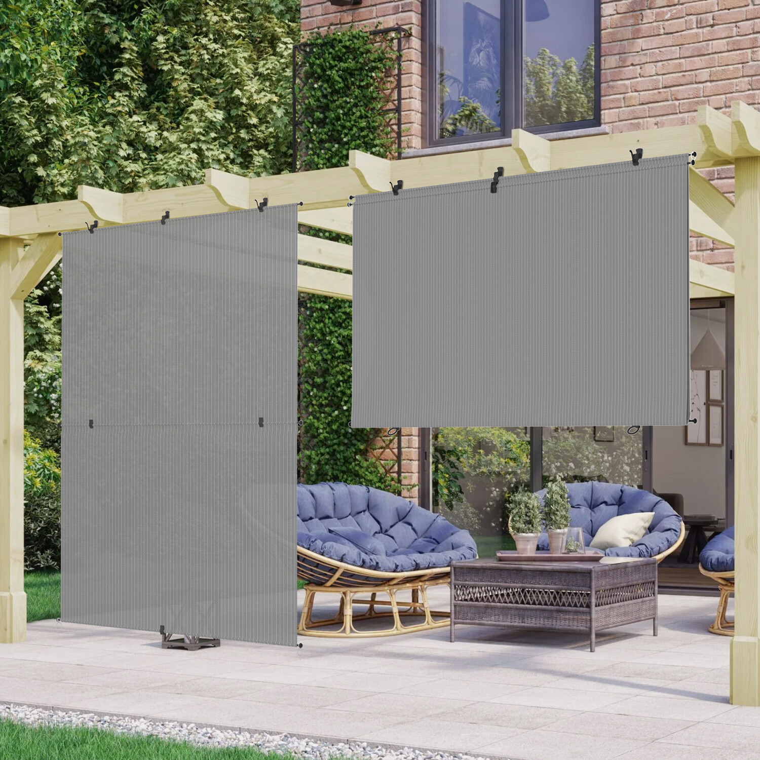Gray Foldable Roller Sunshade Cordless Curtain for Windows Patio Porch Gazebo