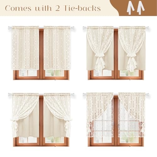 Linen Kitchen Curtains 36 Inch Length, Double 26″W x 36″L (Pack of 2) Beige