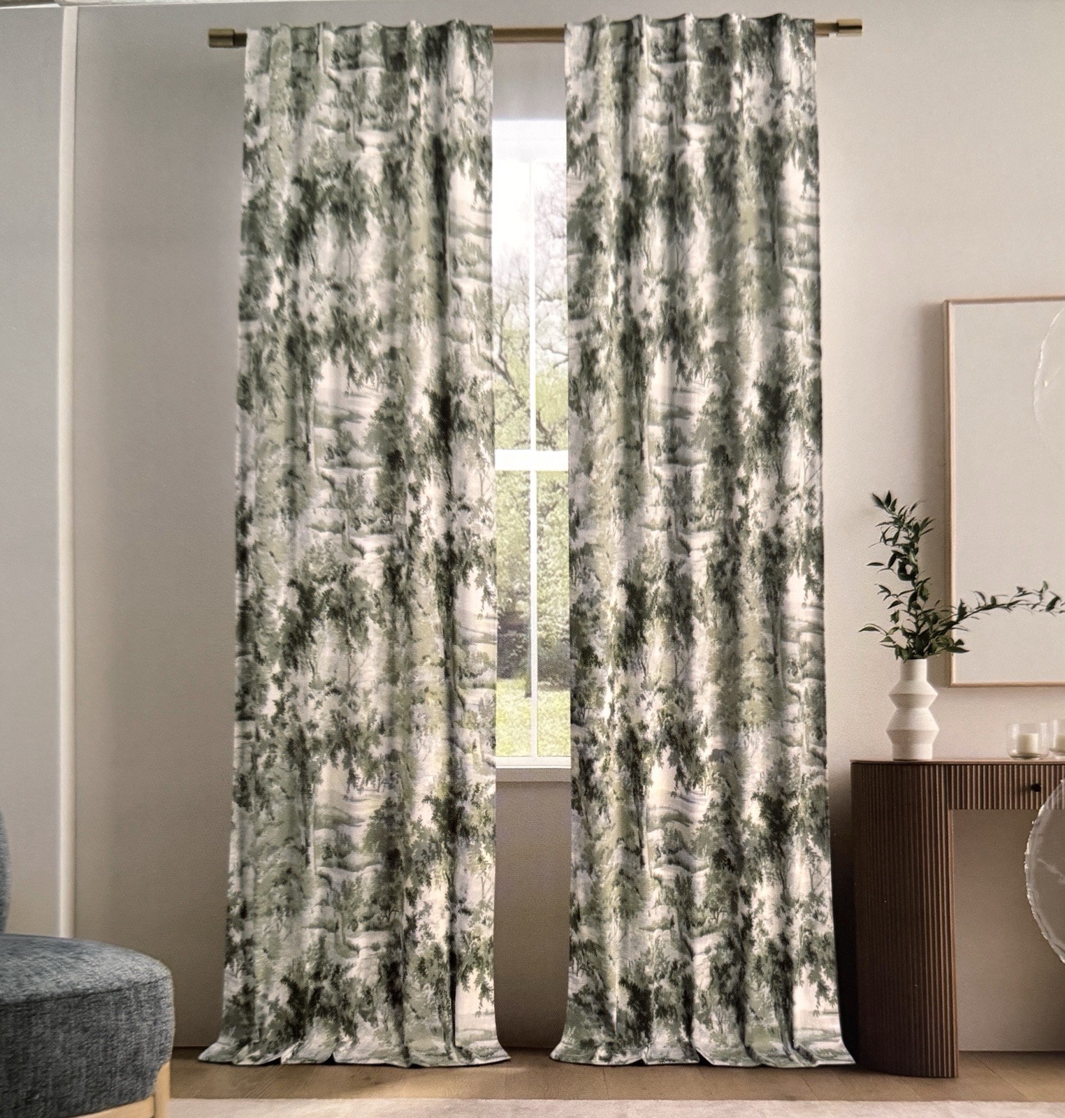 The Pure Collection Indigo Window Curtains 2 Panels 37 x 84 Olive Green Back Tab