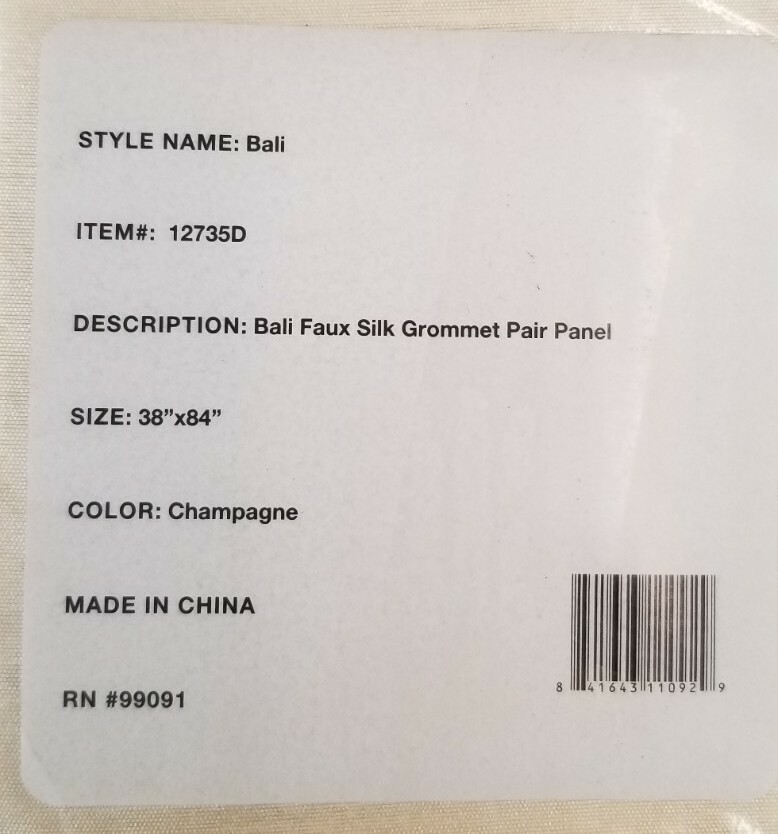 38″x84″ Champagne Bali Pair Panel, Faux Silk, Grommet, Duck River