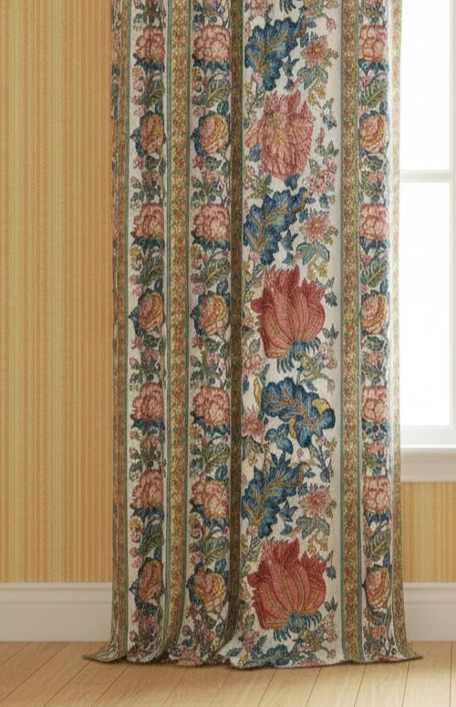 2 DRAPES Authentic Jacobean Pub Floral Stripe NOS “Lymington” Stunning & Value