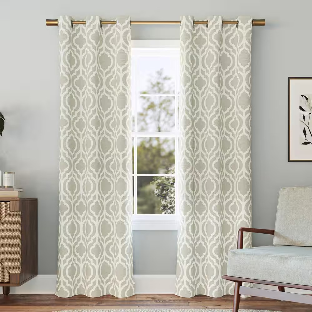 Eldon Trellis Print Taupe Polyester 40 In. W X 84 In. L Grommet Blackout Curtain