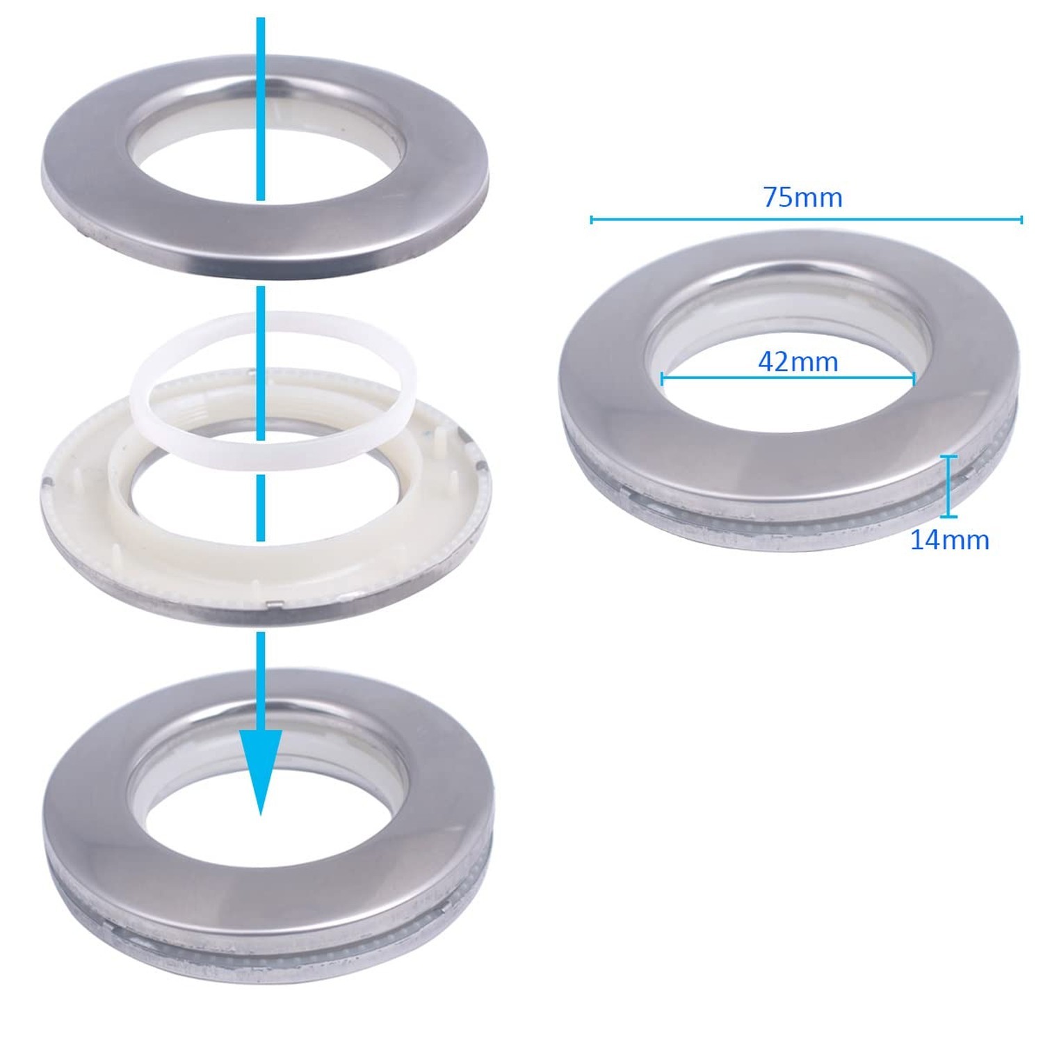 10 Pack Stainless Steel Curtain Grommets, 2 in 1 Metal Curtain Ring Eyelets M…