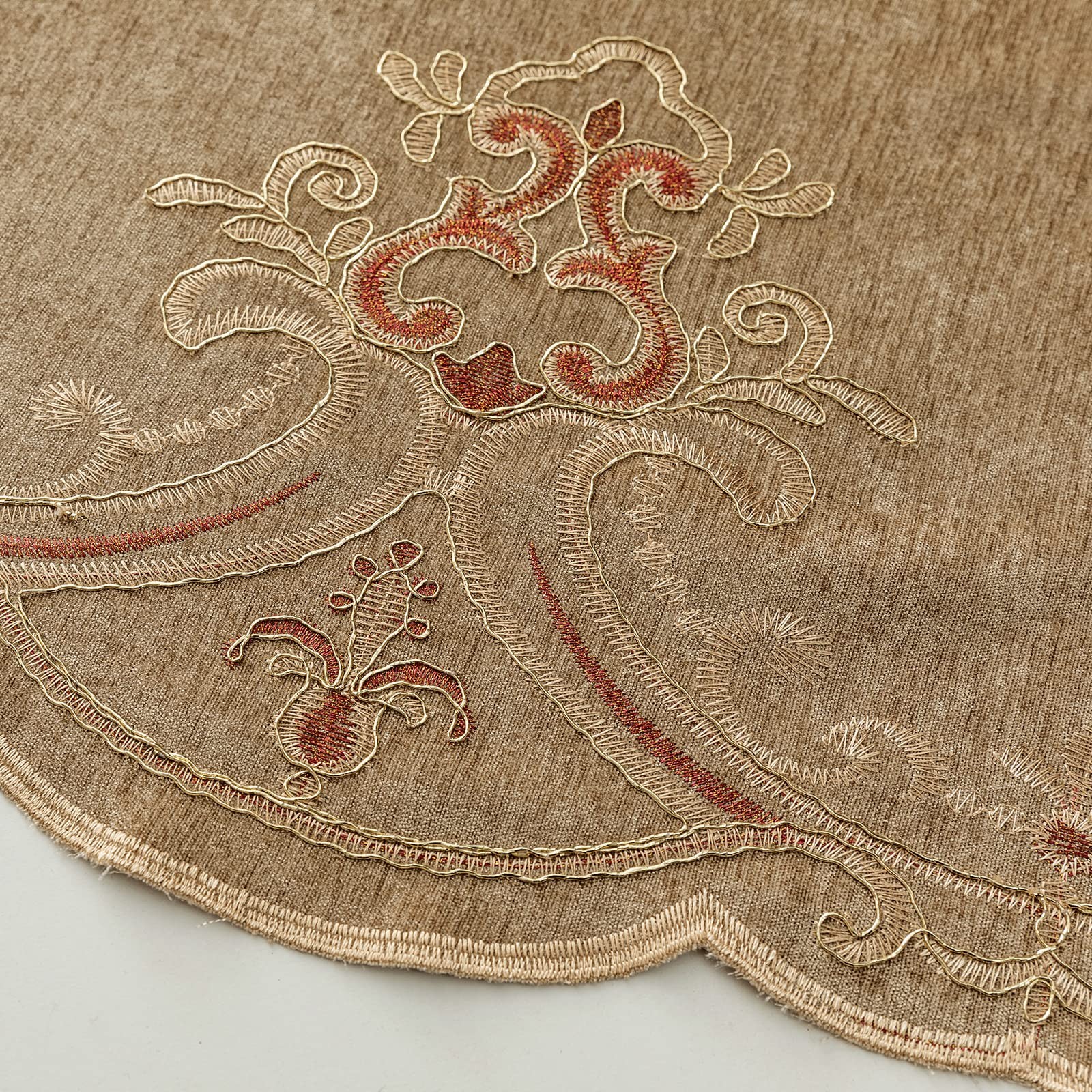 Elkca Coffee Chenille Curtain Classical Embroidered Pattern For Living Room