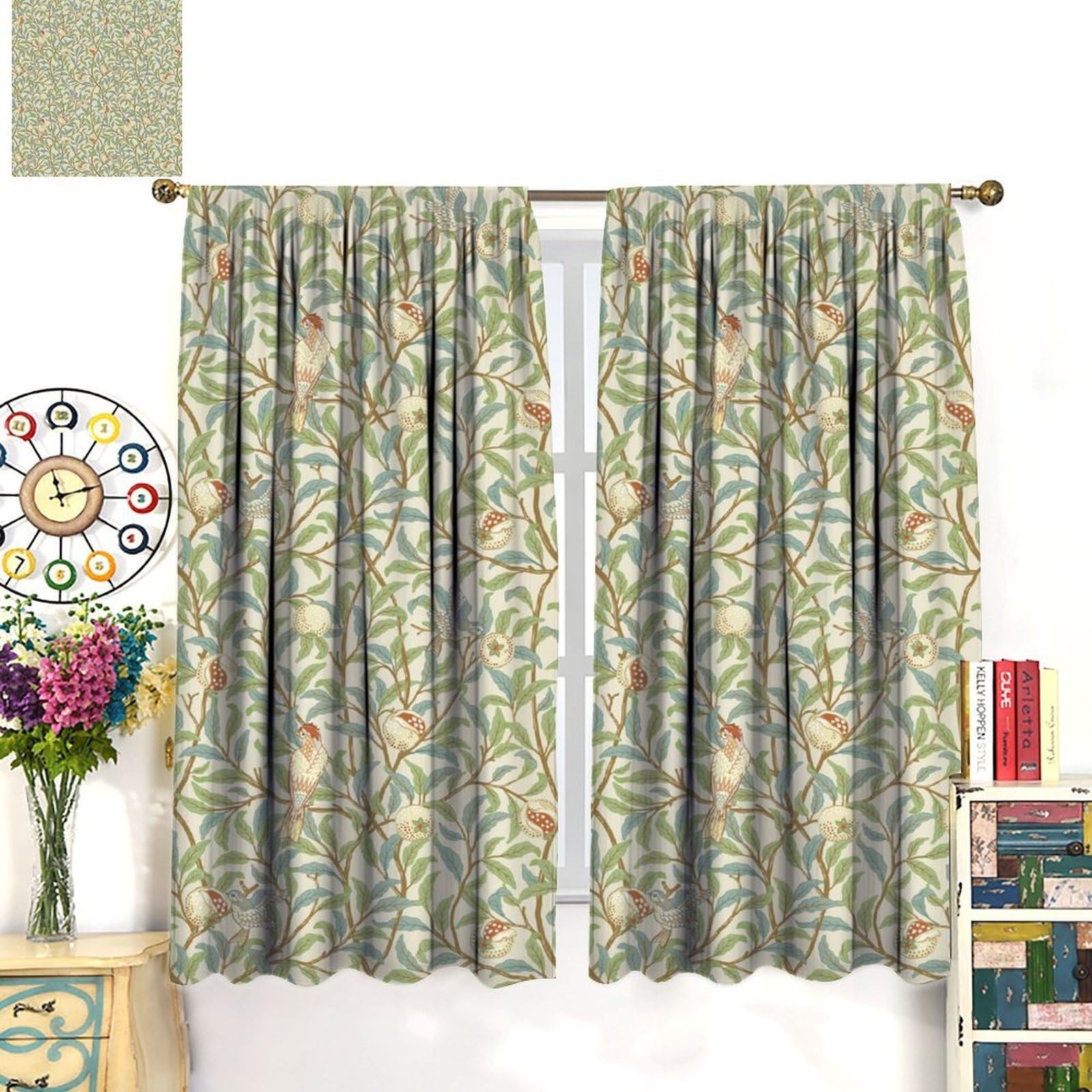 William Morris Curtains Vintage Abstract Birds Leaves Blue Green Bohemian Art…
