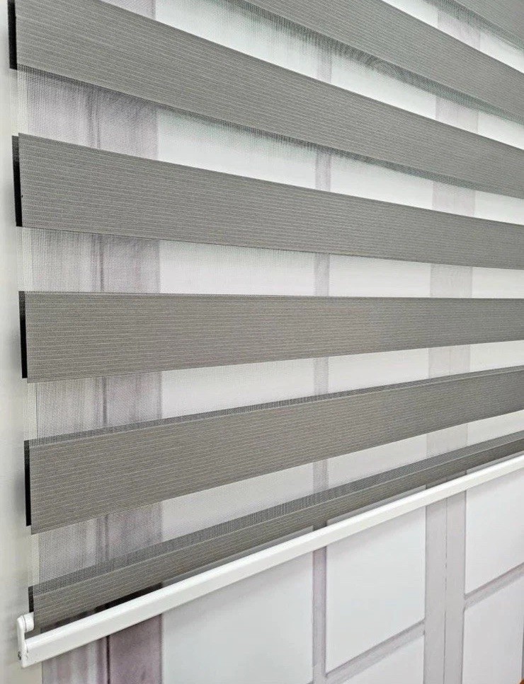 NEW Cordless Dual Layer Zebra Roller Window Blind Shade 29”W x 72” L GREY