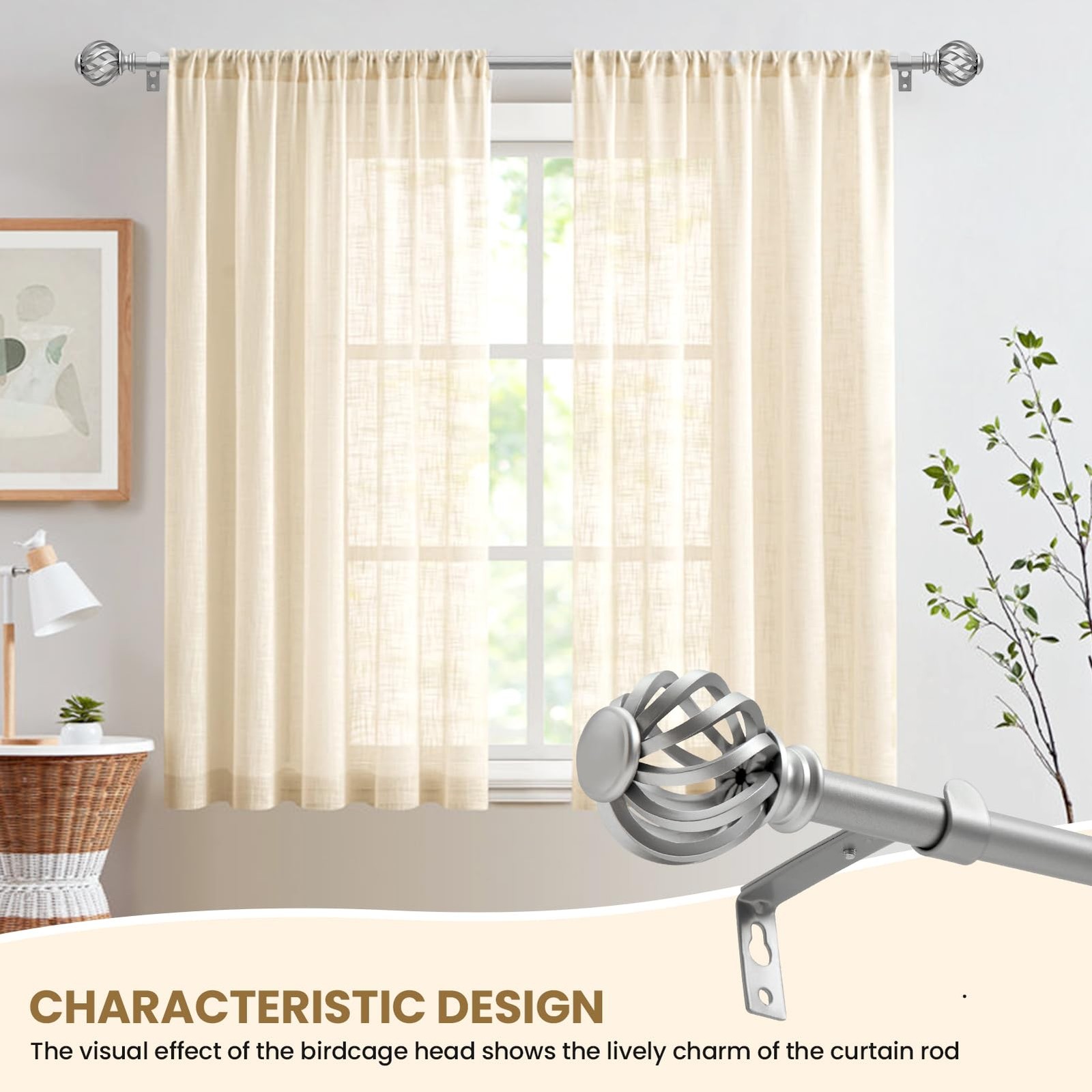 Luvenia Silver Decorative Curtain Rods, 28 to 48 Inch 28-48″(1 Pack),