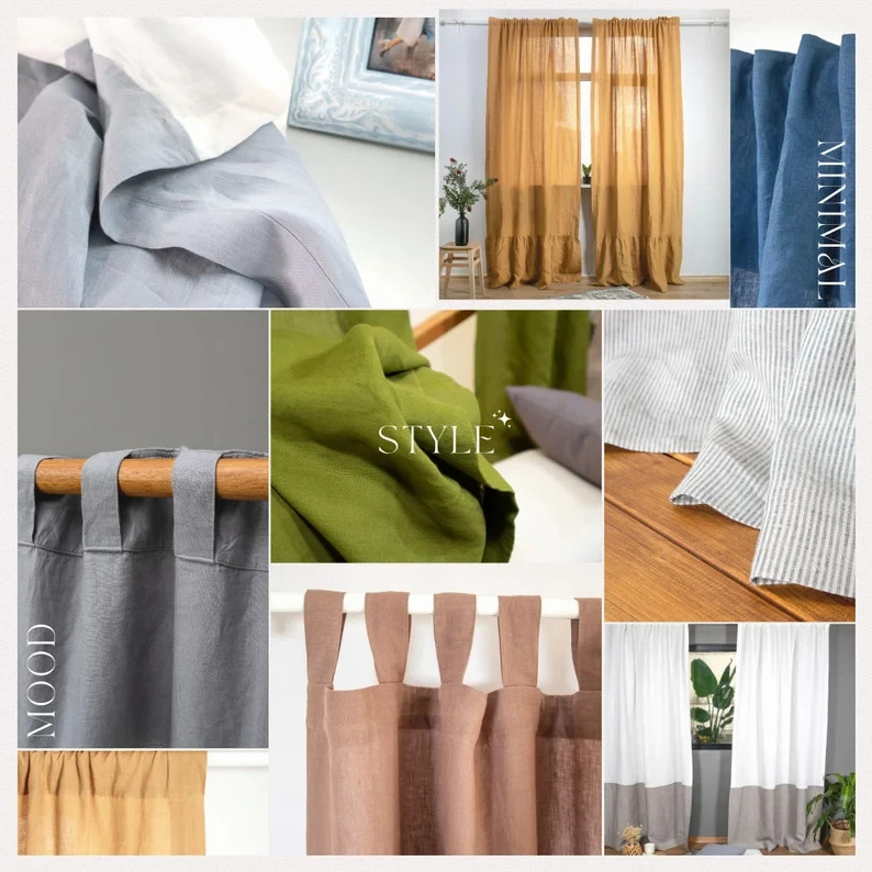 RUFFLED Linen Curtains with rod pocket 17 COLOR 100% Natural European Linen Farm