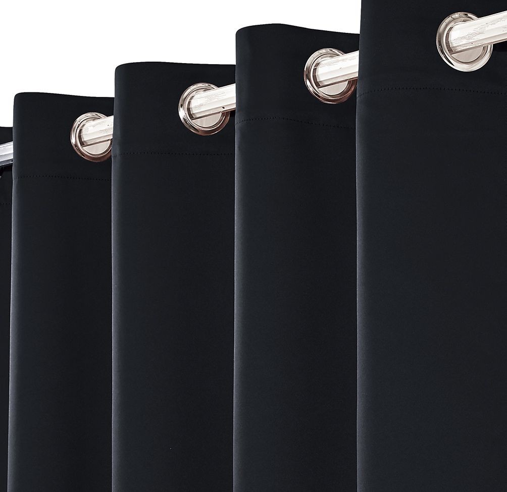 Plain Thermal BLACKOUT LINED EYELET Ring Top Curtains with Tie Backs