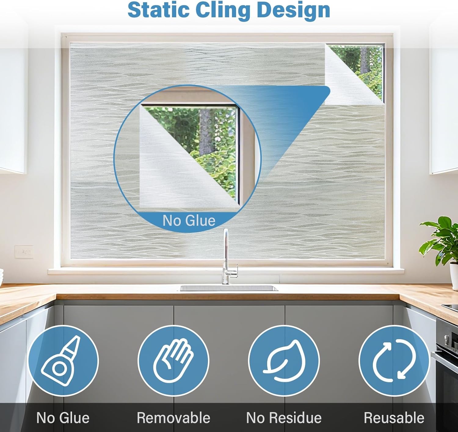 Finnez Frosted Privacy Window Film Static Cling, Non-Adhesive Decorative Cover