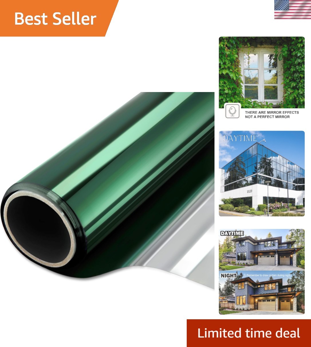 One Way Mirror Window Film – Daytime Privacy, UV Protection, 6 Mil 17.5″ x 6.5″