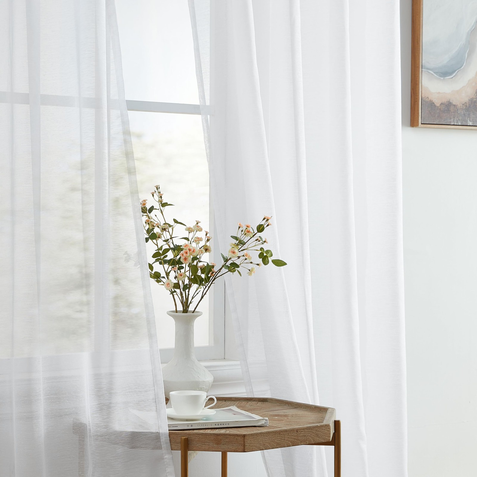 2 Piece Semi Sheer Voile Light Filtering Window Curtain Grommet Panels for Be…