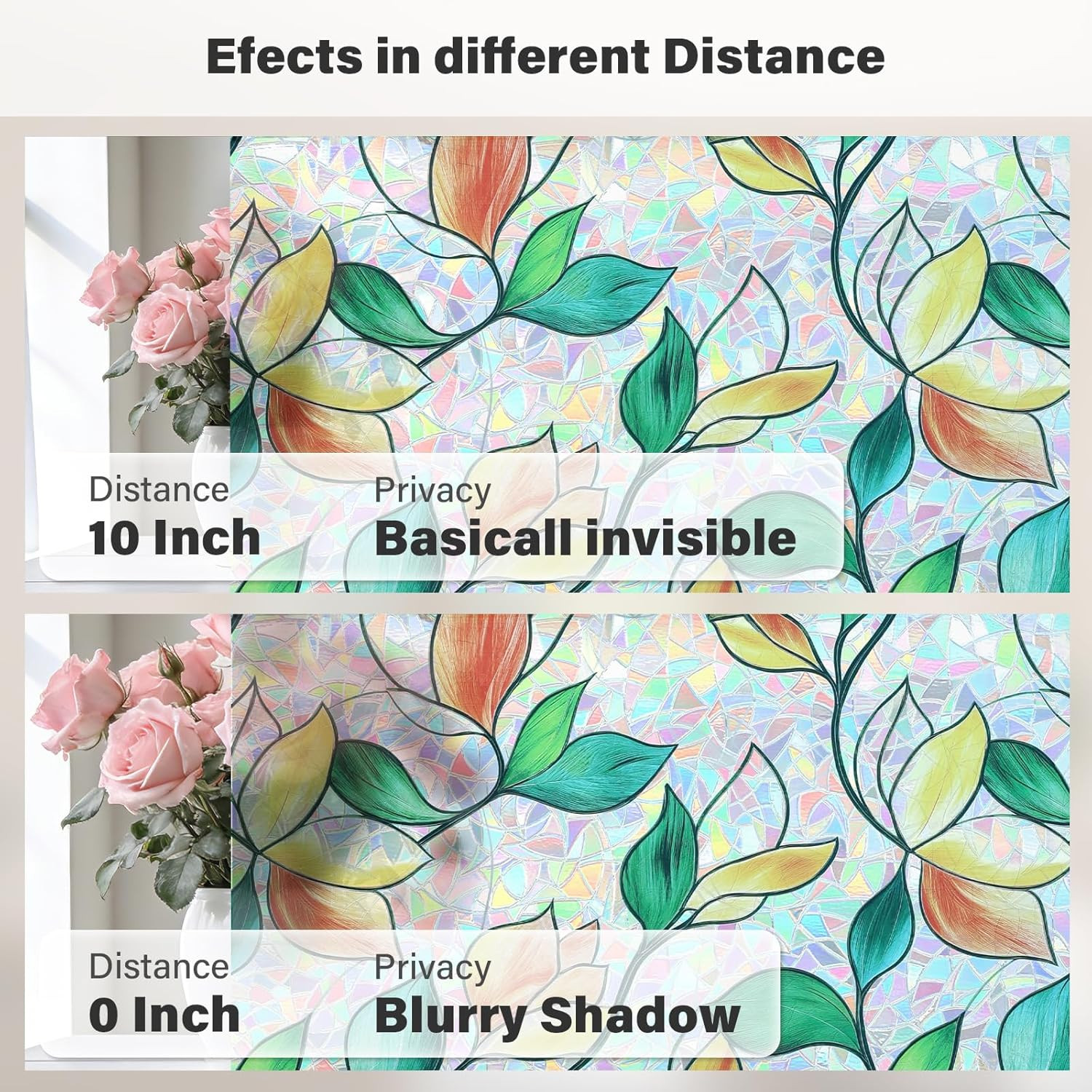 Window Privacy Film, Rainbow Stained Glass Window Film, Non-Adhesive Privacy Cov