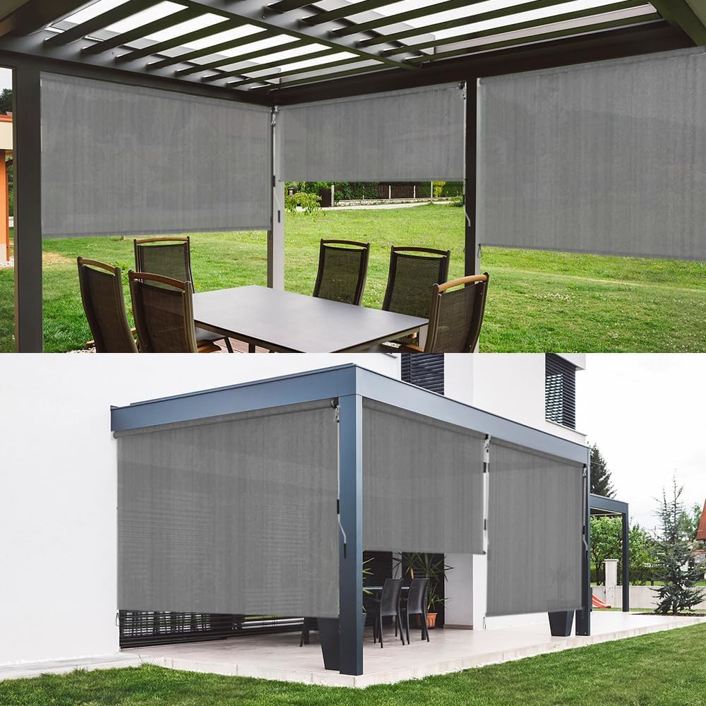 Outdoor Sunshade Roller Shades 120″ W X 96″ H, Cordless Roll up Shade Blinds Pri