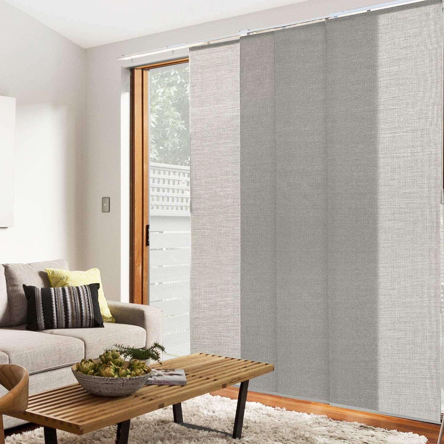 Chicology Vertical Sliding Door Blinds 86W X 96H Adjustable Gray Window Shade