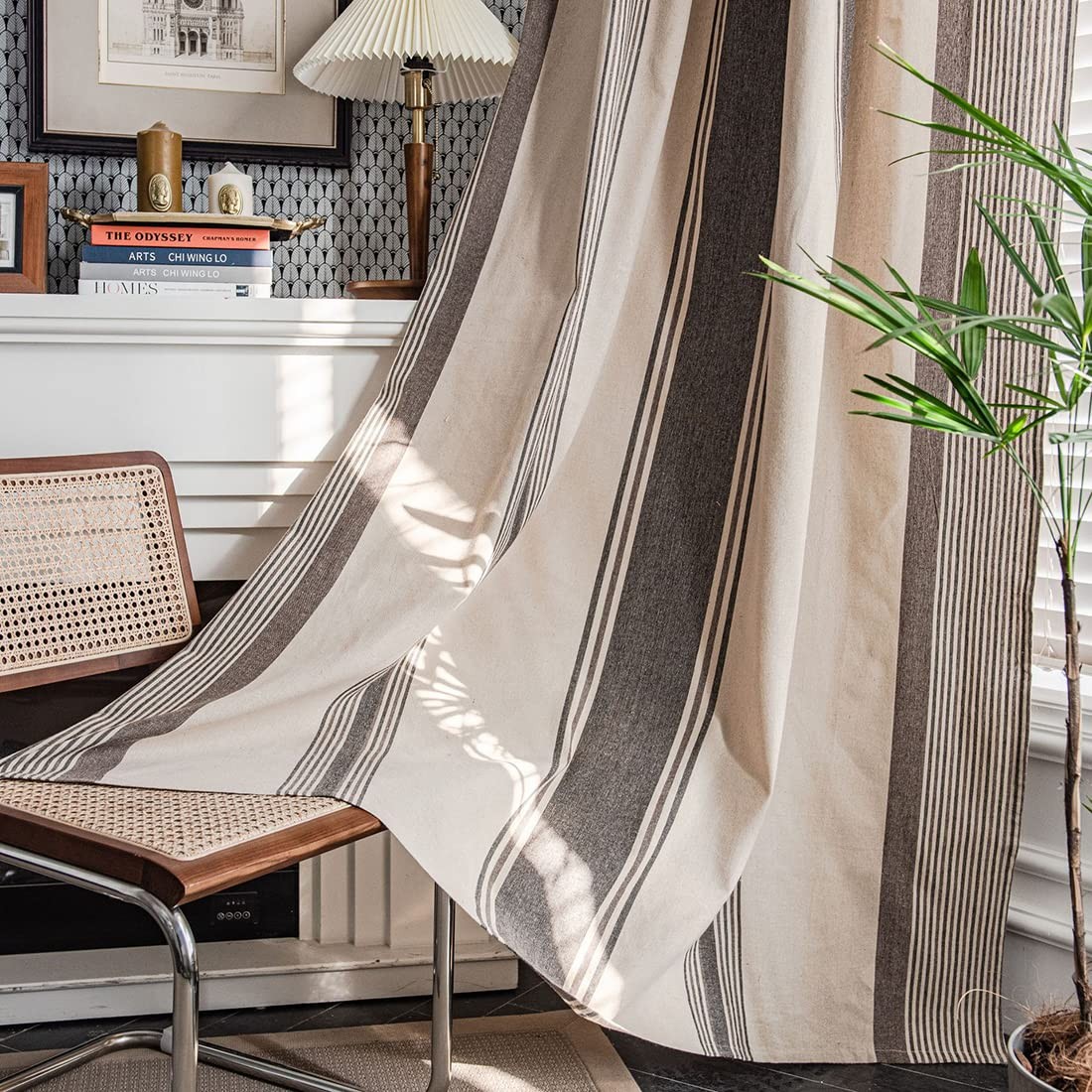 Striped Cotton Linen Window Curtains Farmhouse Country Style Room Darkening R…