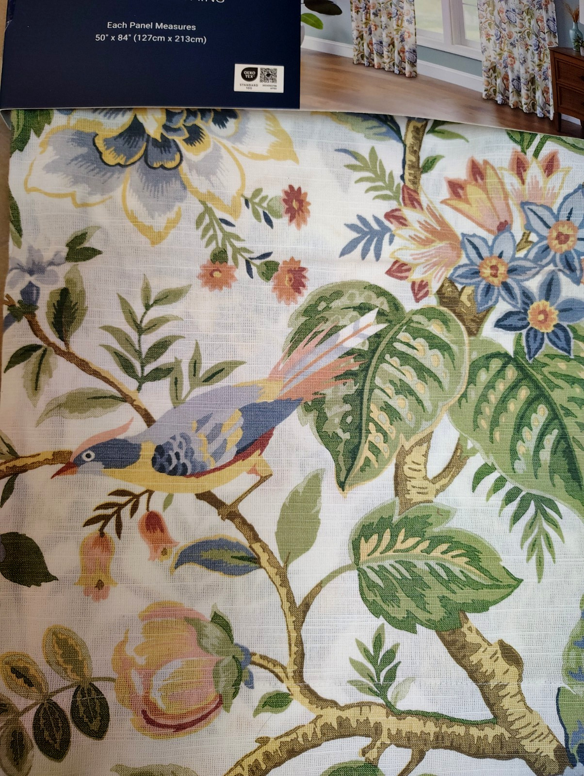 NWT Curated Kravet 2 pc Window Curtains Tree of Life Floral Birds Cotton 84″ lg