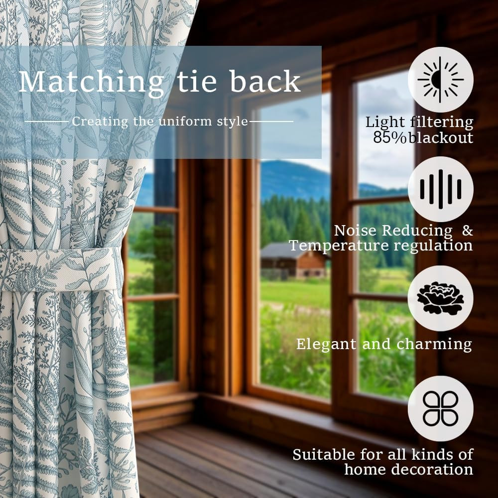 Farmhouse Floral Chenille Curtains, Blue, 52″W x 84″L, 2 Panels for Home Decor