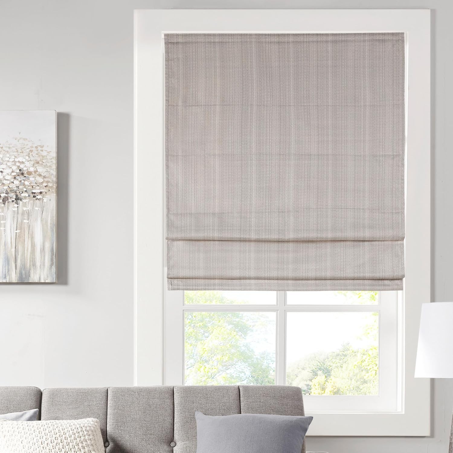 Galen Cordless Roman Shade, 35″W x 64″H, Sheen Taupe – Room Darkening, Thermal