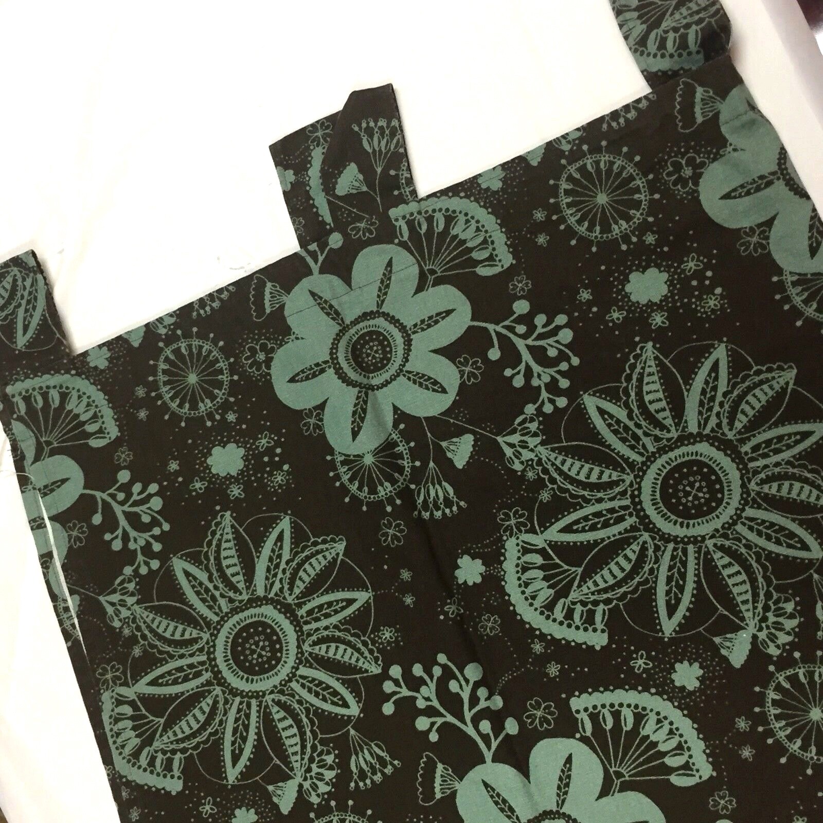 TAB Curtains Bohemian Artsy StYLIZED FLORAL Teal & Brown 42X40L UNLINED 3 Panels