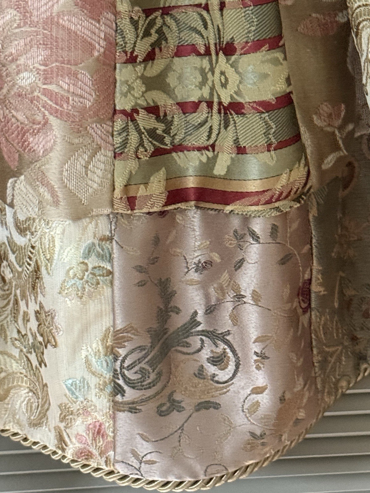 3 JC Penney Home Patchwork Valances Silky Brocade Floral Scrolls Piping Ea 20X83