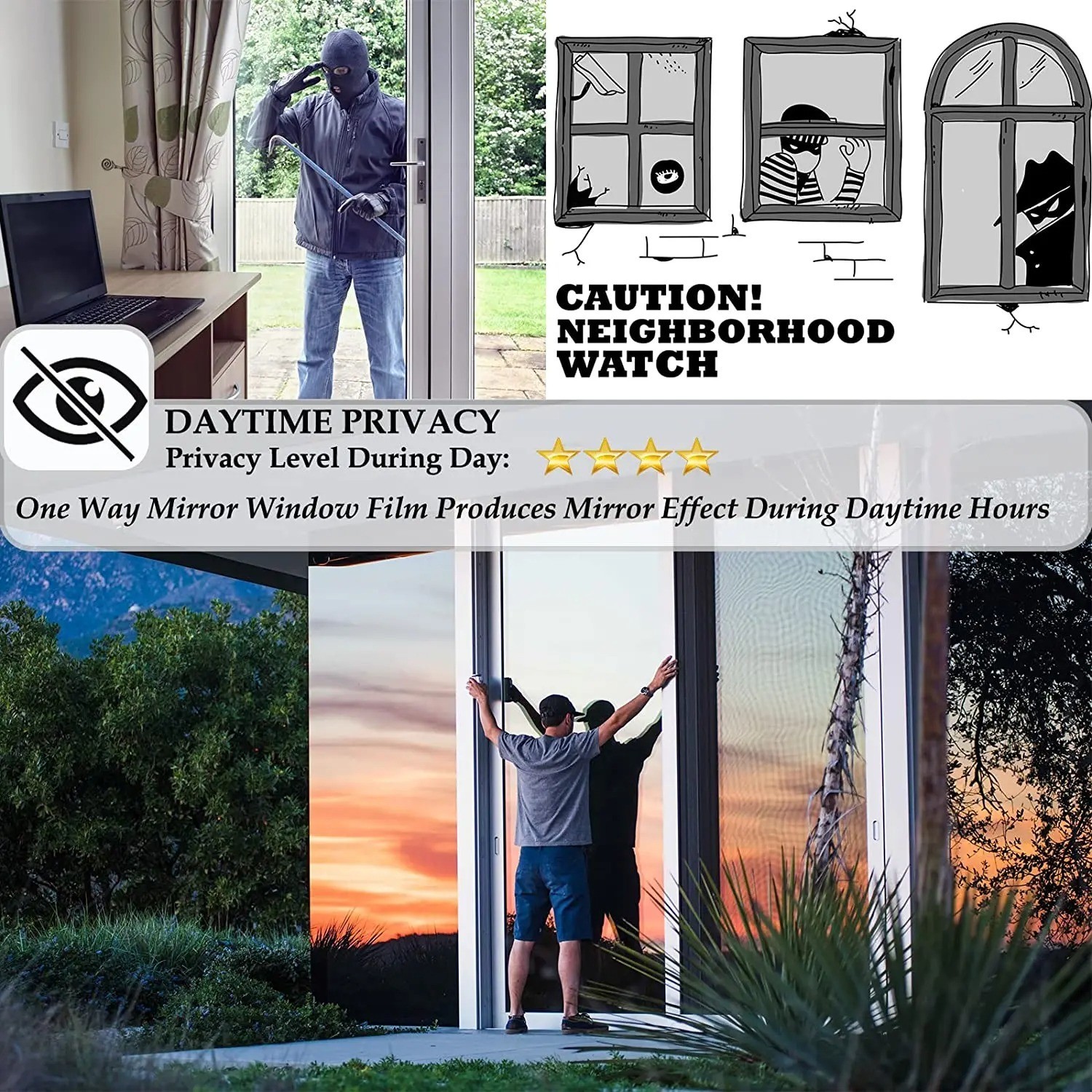 One Way Mirror Reflective Window Film Home Privacy Solar Tint Foil Glass Sticker