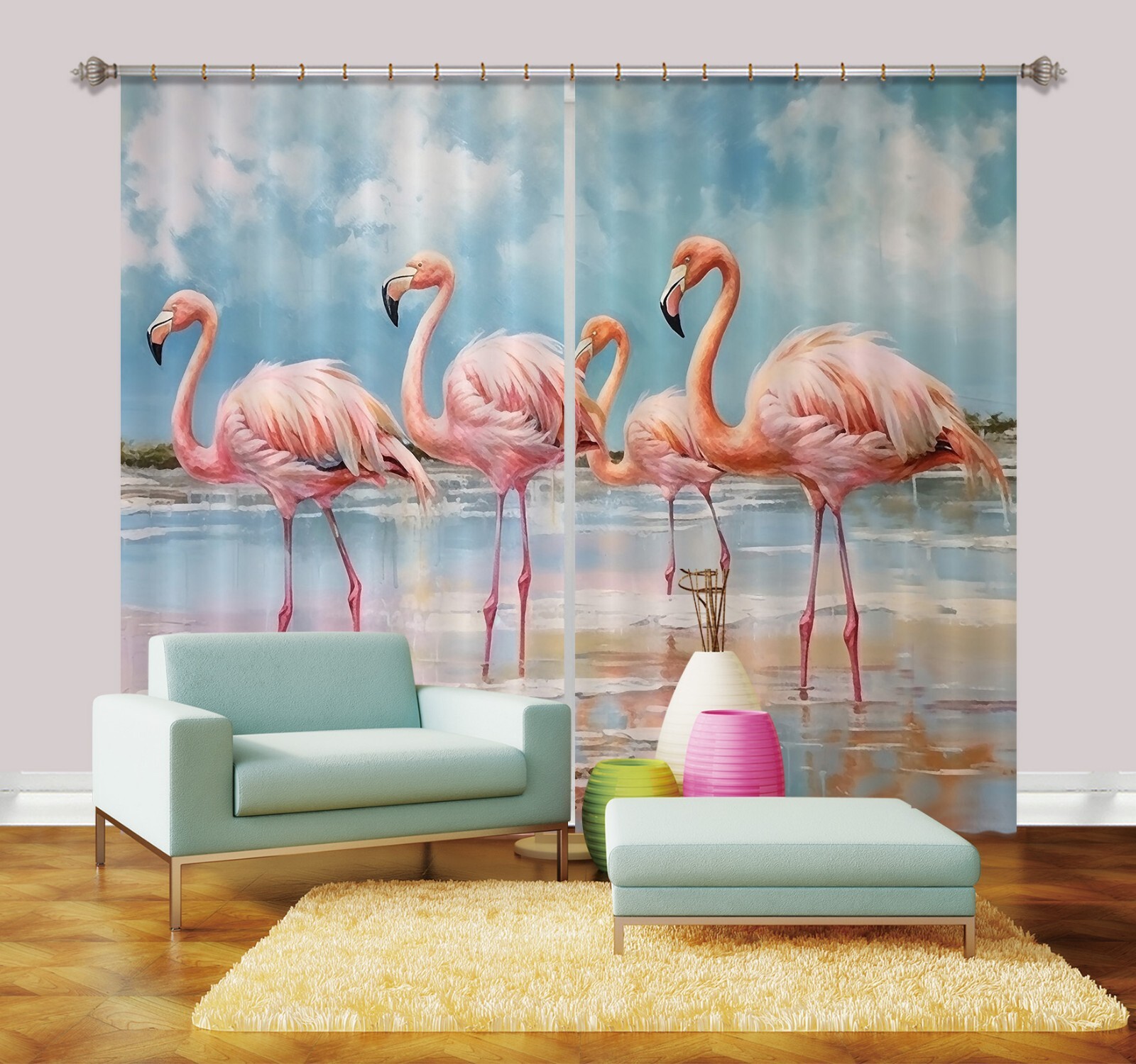 3D Pink Flamingo A6295 Photo Curtain Window Blockout Fabric Amy 2024