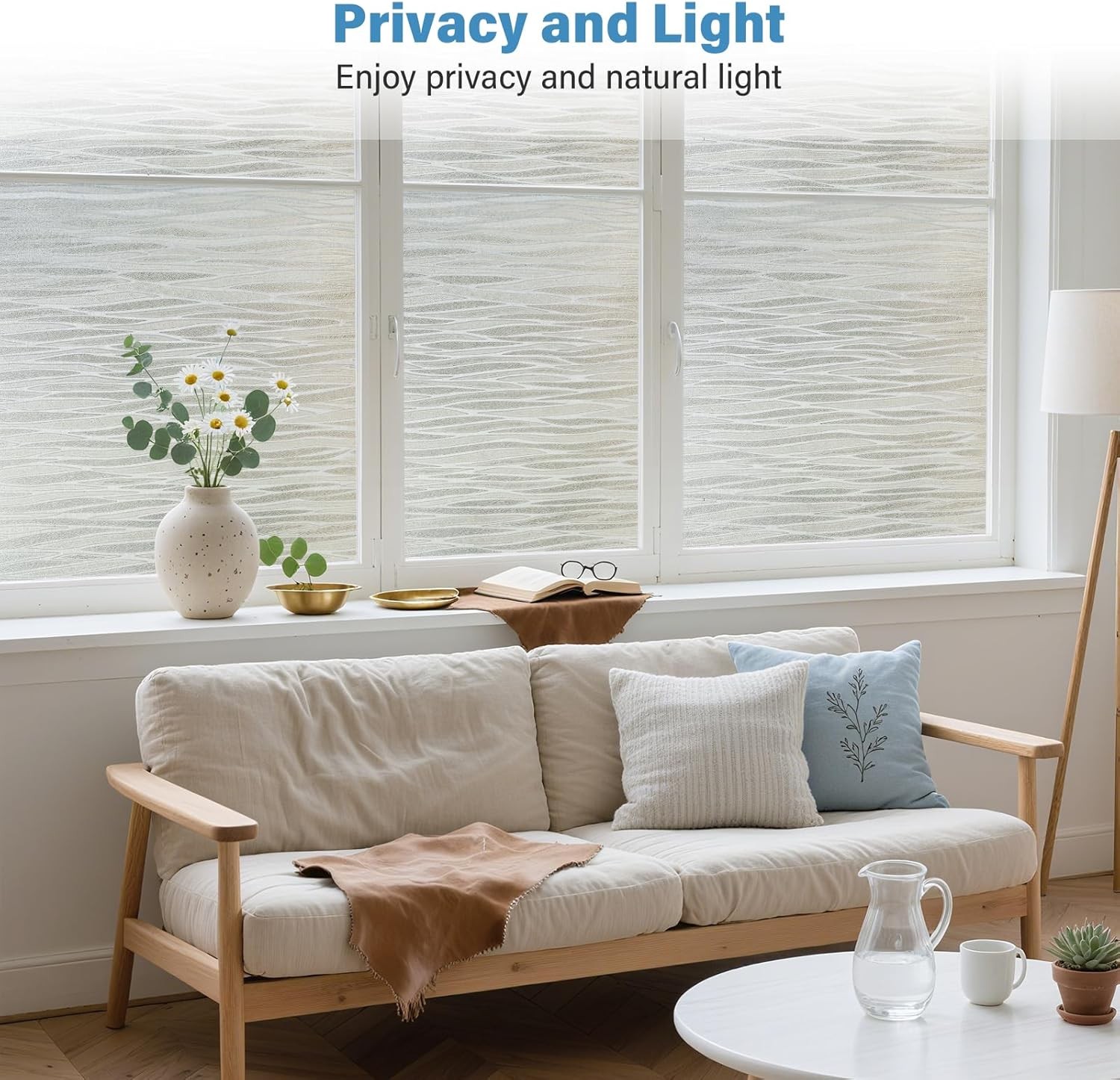 Finnez Frosted Privacy Window Film Static Cling, Non-Adhesive Decorative Cover