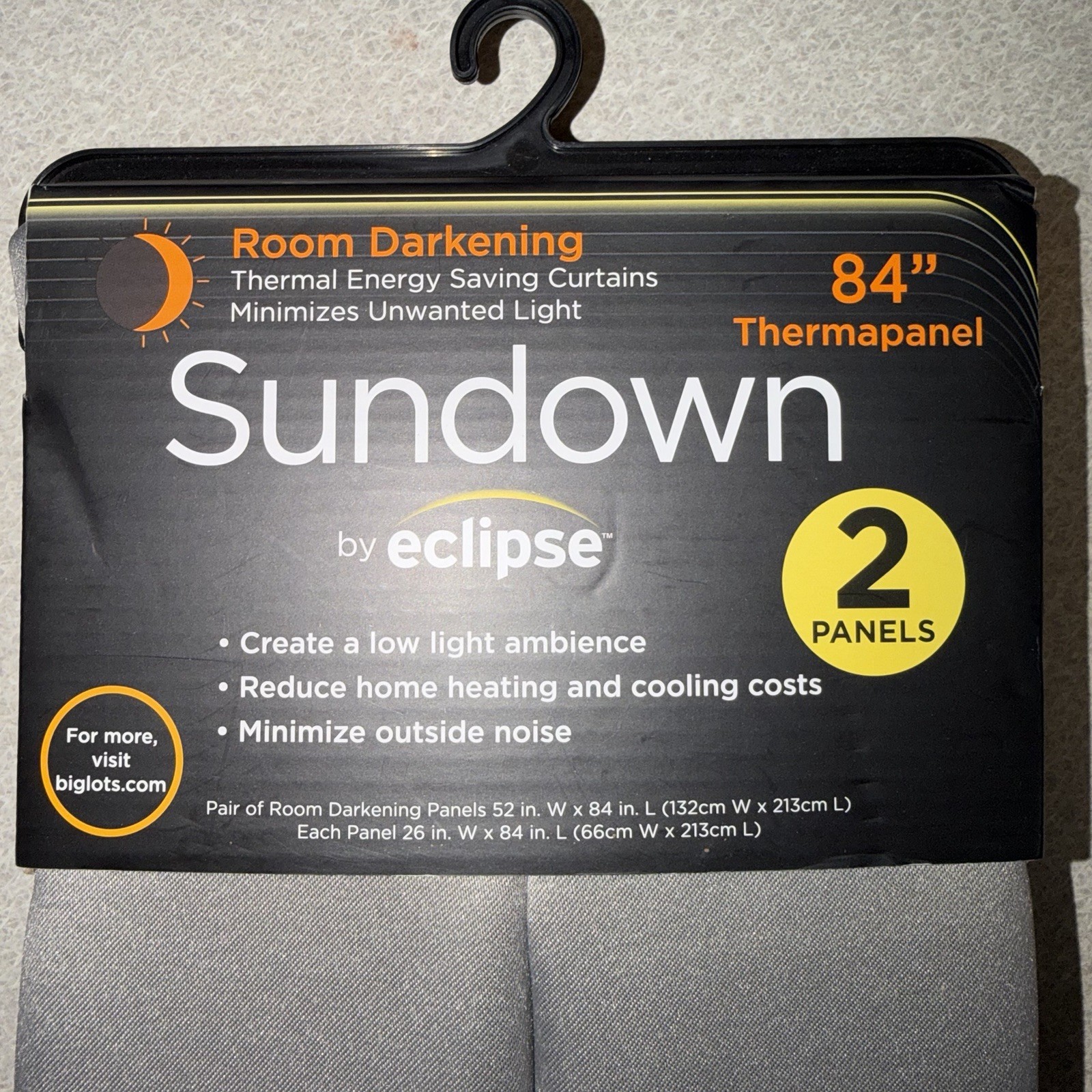 Sundown By Eclipse Room Darkening Rod Pocket Panel Pair Gray Curtains 26″ x 84″