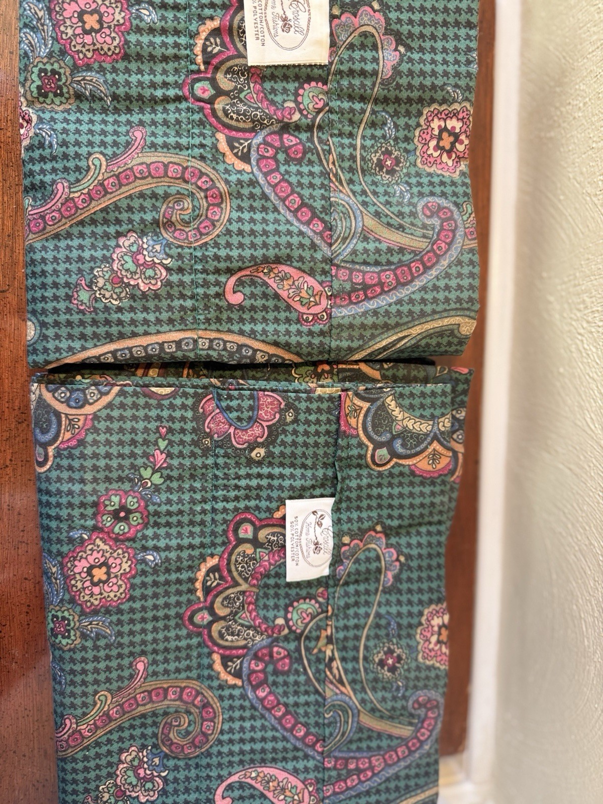 2 Croscill Blouson Equestrian Valances Herringbone/Paisley Spruce Green 18×88”