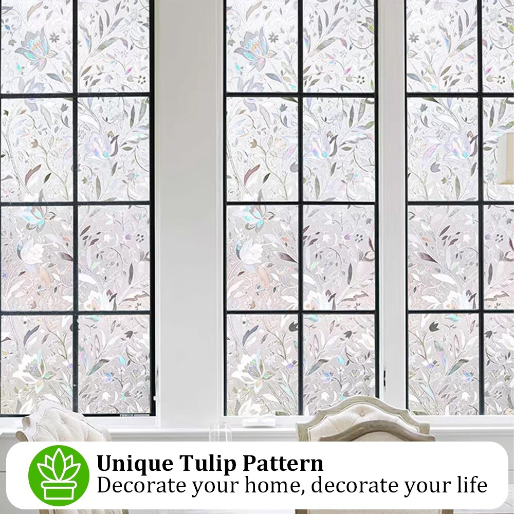 Tulip Window Privacy Film Static Cling Stained Glass Sticker for Bathroom