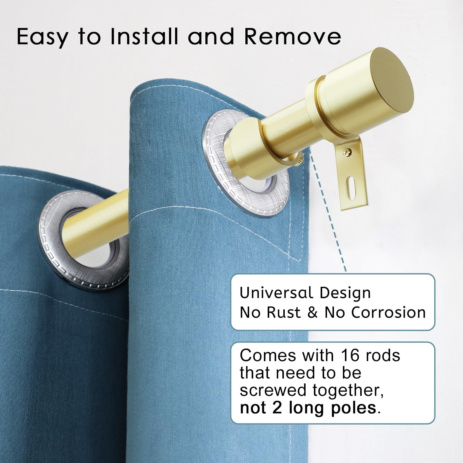 Byondeth Curtain Rods for Windows 16 to 240 Inches 16″ 240″, Warm Gold